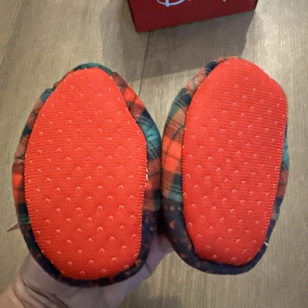 Disney Baby Minnie Mickey Mouse Plaid Christmas Slippers Crib Booties Size 3 NEW
